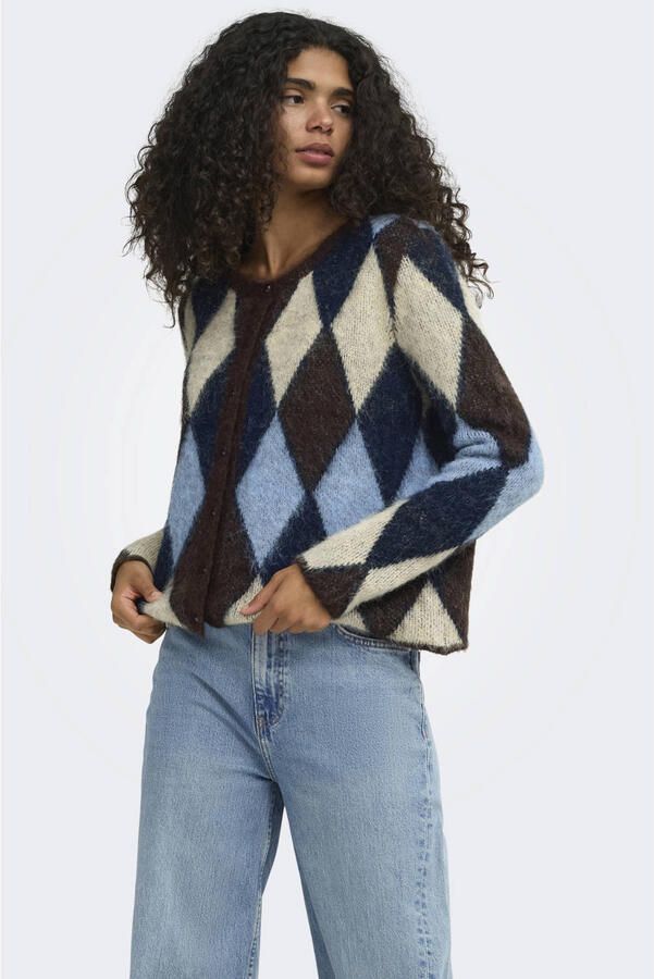 ONLY gebreide geruite vest met wol meerkleurig