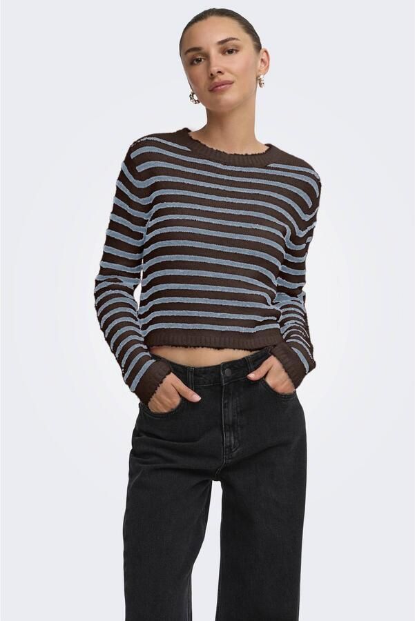 ONLY gebreide gestreepte trui donkerbruin blauw