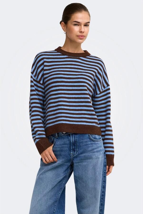 ONLY gebreide gestreepte trui met wol bruin blauw