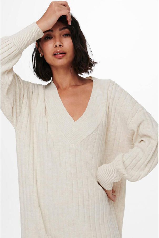 Only Gebreide jurk ONLNEW TESSA L S MIDI V DRESS met diepe v-hals met brede bies