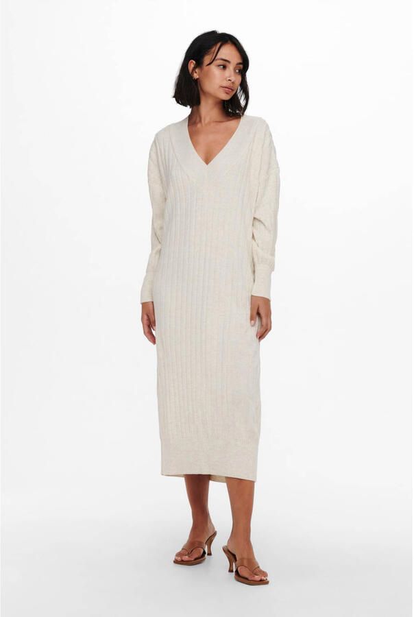 Only Gebreide jurk ONLNEW TESSA L S MIDI V DRESS met diepe v-hals met brede bies - Foto 2