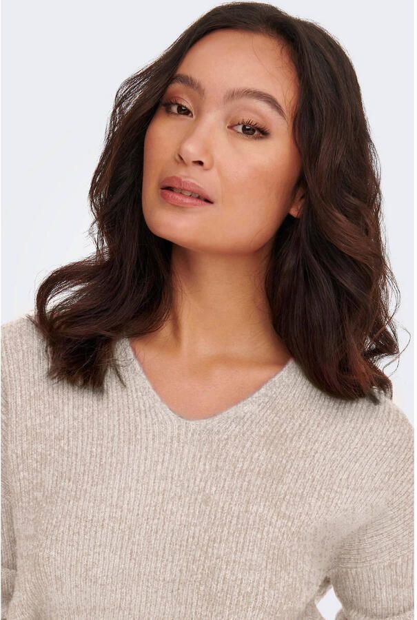 Only Onlcamilla V-Hals L S Pullover Knt: Pumice Stone MELANGE | Freewear Print Beige Dames