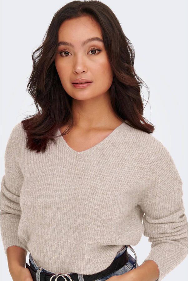 Only Onlcamilla V-Hals L S Pullover Knt: Pumice Stone MELANGE | Freewear Print Beige Dames - Foto 2