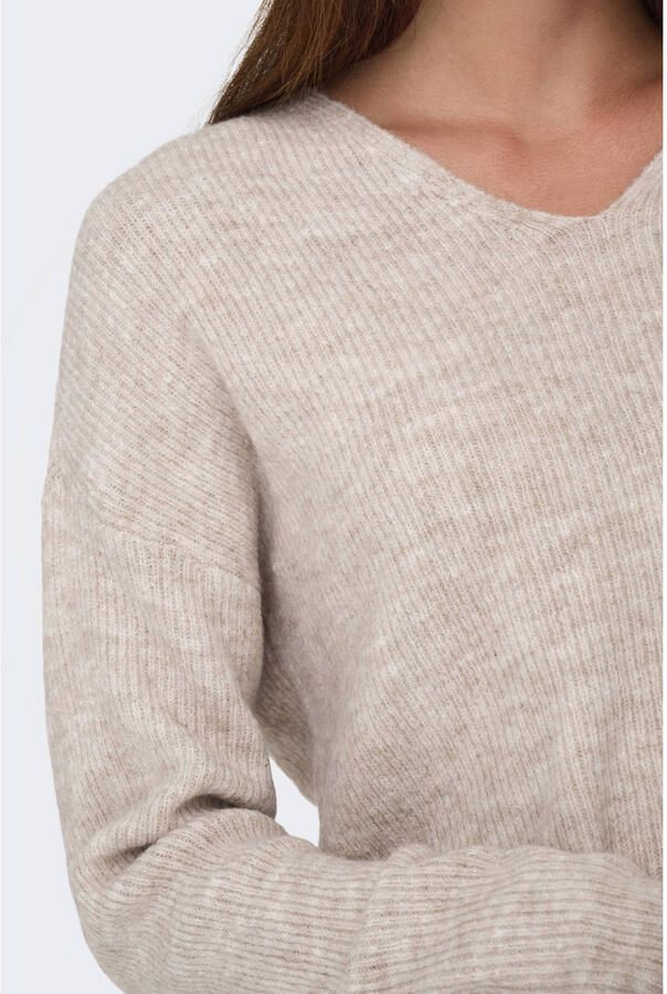 Only Onlcamilla V-Hals L S Pullover Knt: Pumice Stone MELANGE | Freewear Print Beige Dames - Foto 3