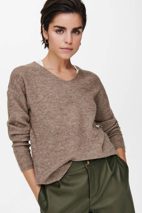 Only Onlcamilla V-Hals L S Pullover Knt: Caribou MELANGE | Freewear Bruin Brown Dames - Foto 2