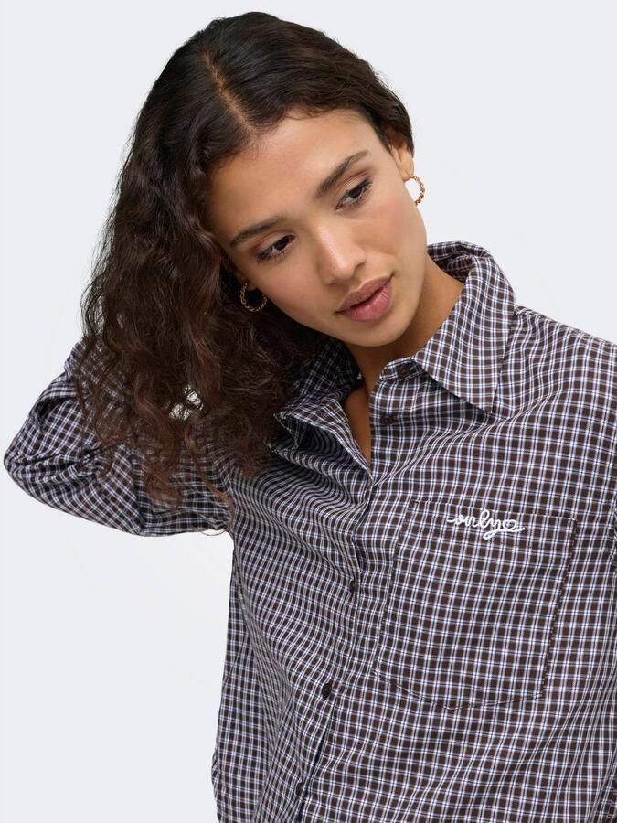 ONLY geruite blouse met borduursels bruin - Foto 2