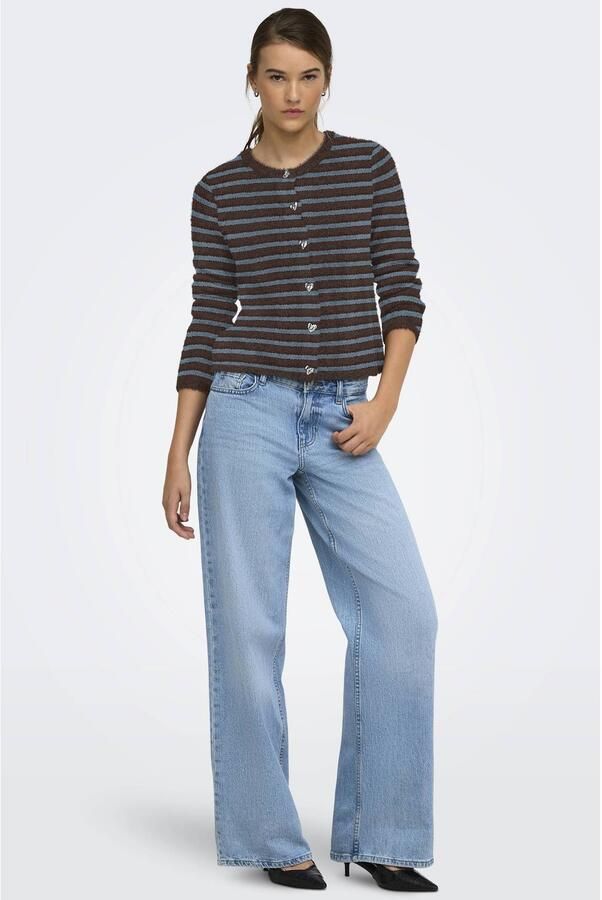 ONLY gestreept gebreid vest bruin blauw - Foto 3