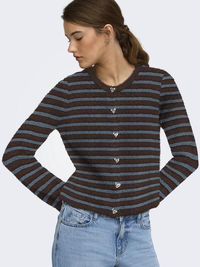 ONLY gestreept gebreid vest bruin blauw - Foto 2