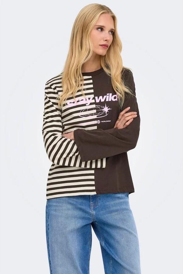 ONLY gestreept T-shirt bruin beige