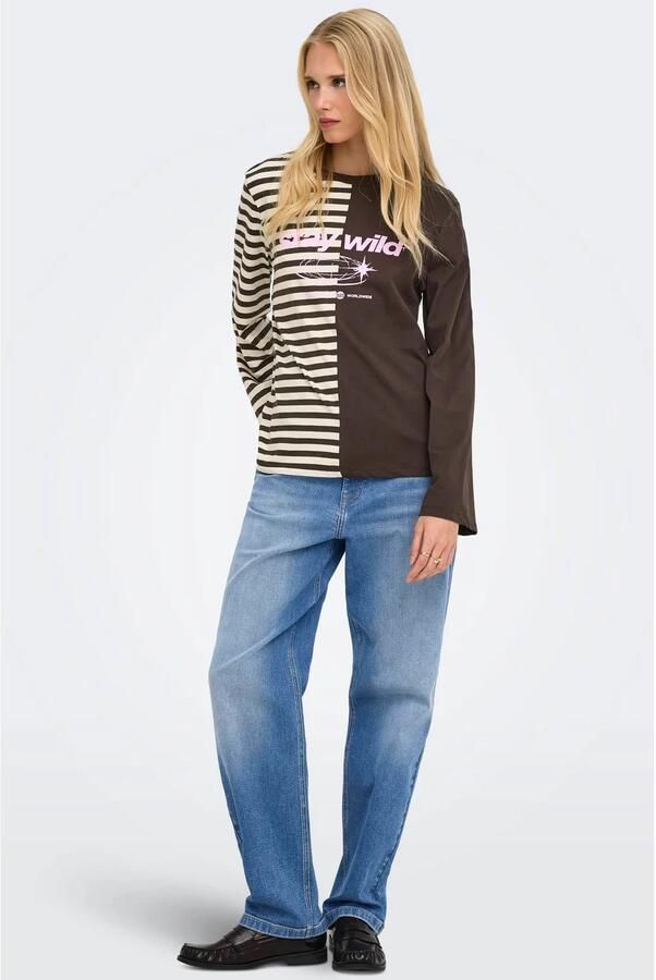 ONLY gestreept T-shirt bruin beige - Foto 2