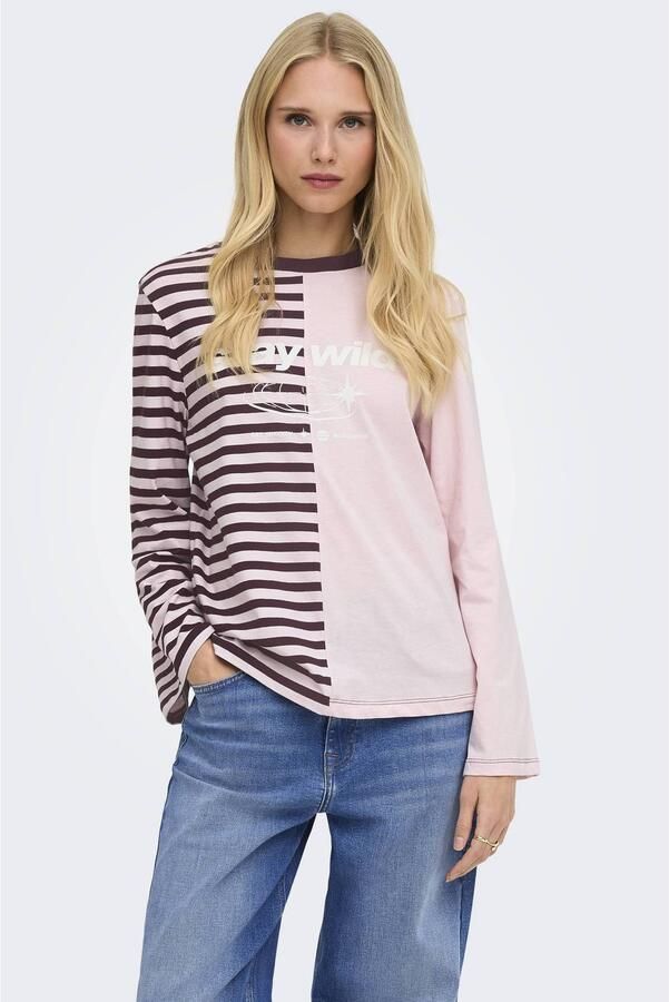 ONLY gestreept T-shirt lichtroze donkerrood