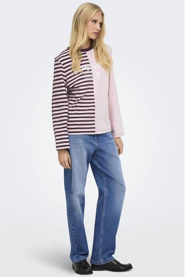 ONLY gestreept T-shirt lichtroze donkerrood - Foto 3