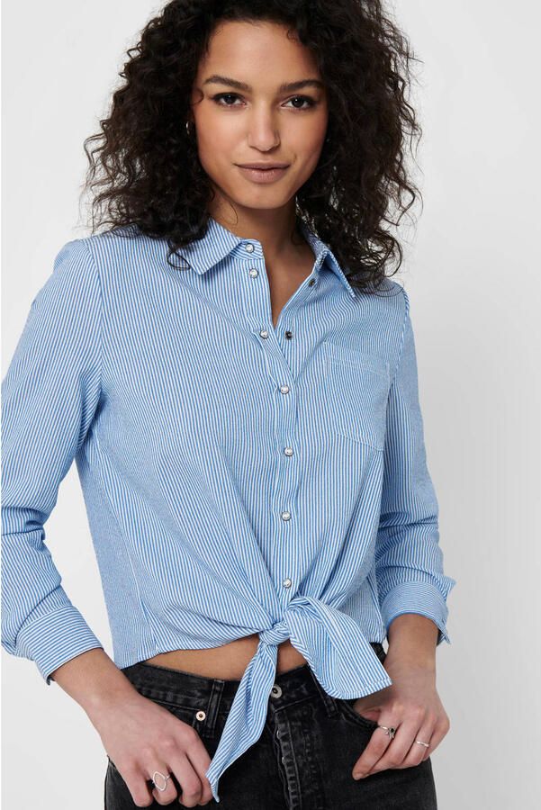 Only Olecey LS Stripe Knot DNM Shirt Cloud Dancer MEDIUM Blue | Freewear Blauw Blue Dames - Foto 2