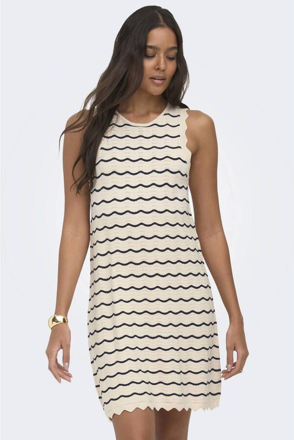 ONLY gestreepte mini jurk gebreid ecru