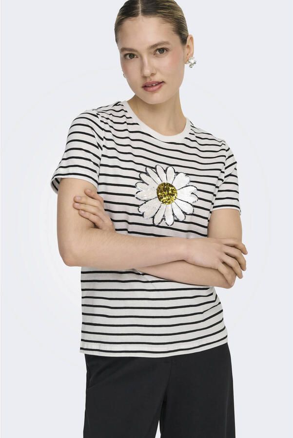ONLY gestreepte T-shirt wit met pailletten
