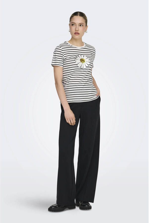 ONLY gestreepte T-shirt wit met pailletten - Foto 3