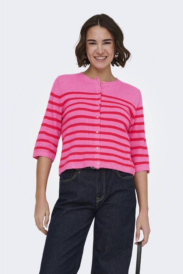 ONLY gestreepte vest roze gebreid