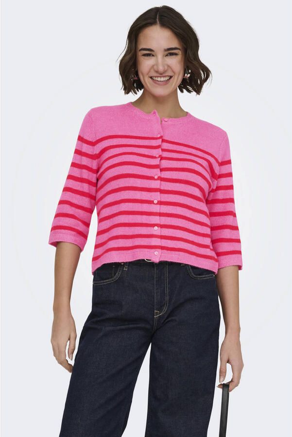 ONLY gestreepte vest roze gebreid - Foto 2