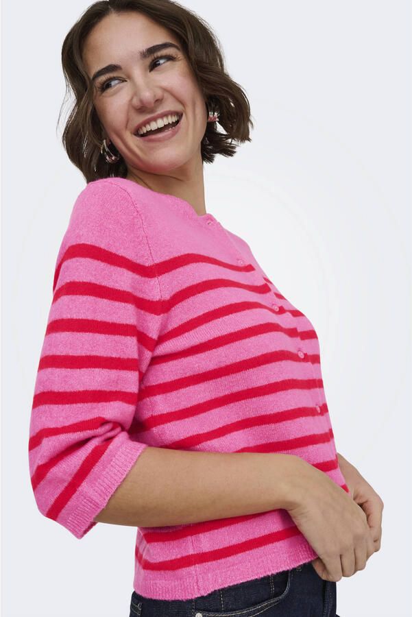 ONLY gestreepte vest roze gebreid - Foto 3
