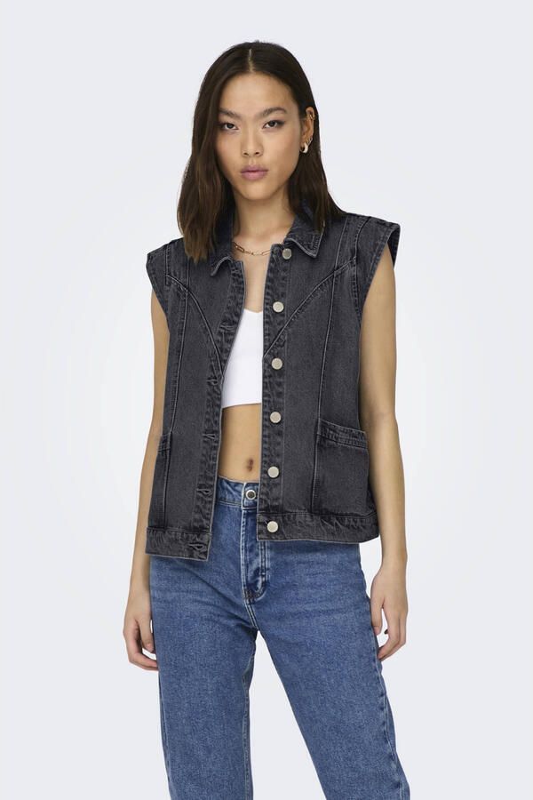 Only Gewassen Zwarte Denim Vest Black Dames - Foto 3