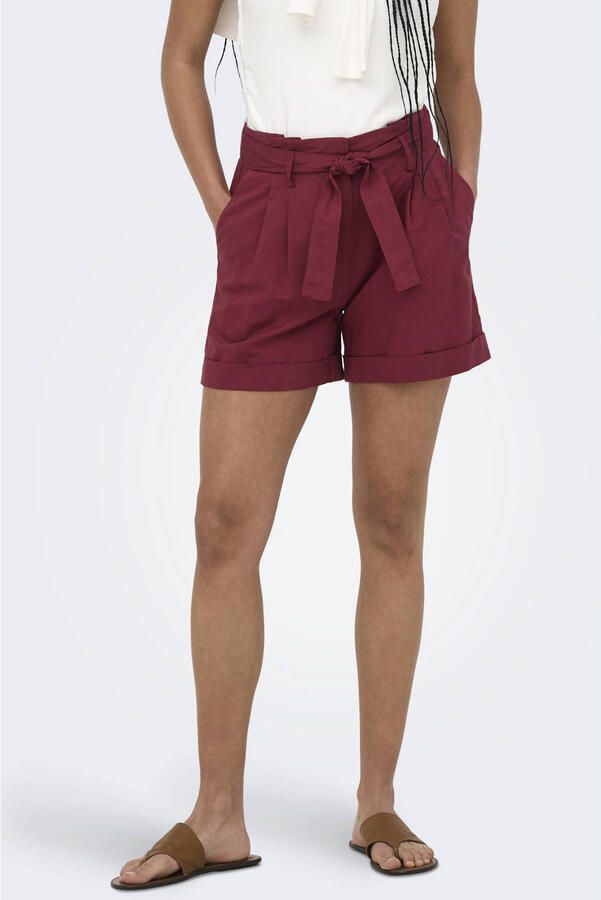 ONLY high waist regular fit short met ceintuur rood