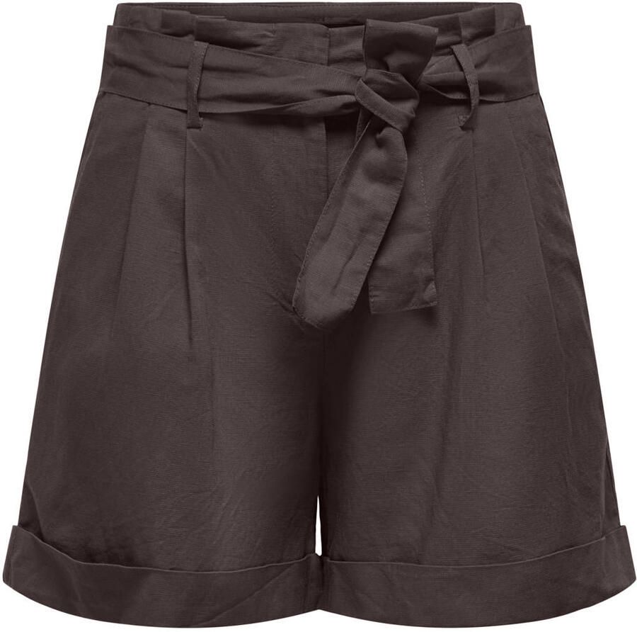 ONLY high waist regular fit short met linnen bruin