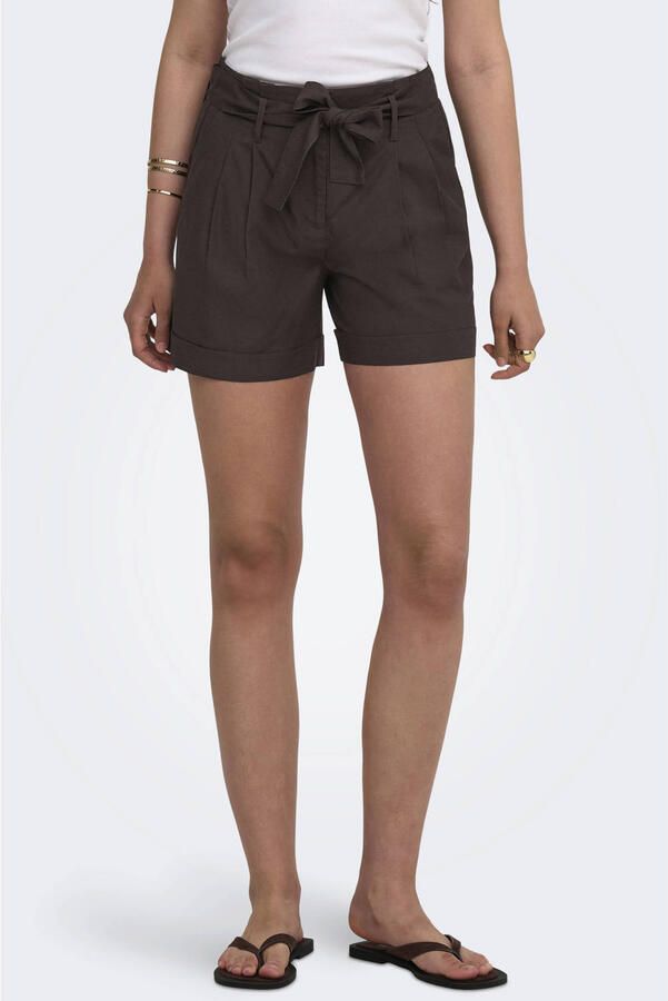 ONLY high waist regular fit short met linnen bruin - Foto 3