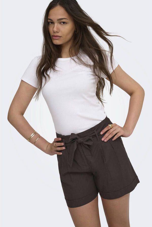 ONLY high waist regular fit short met linnen bruin - Foto 4