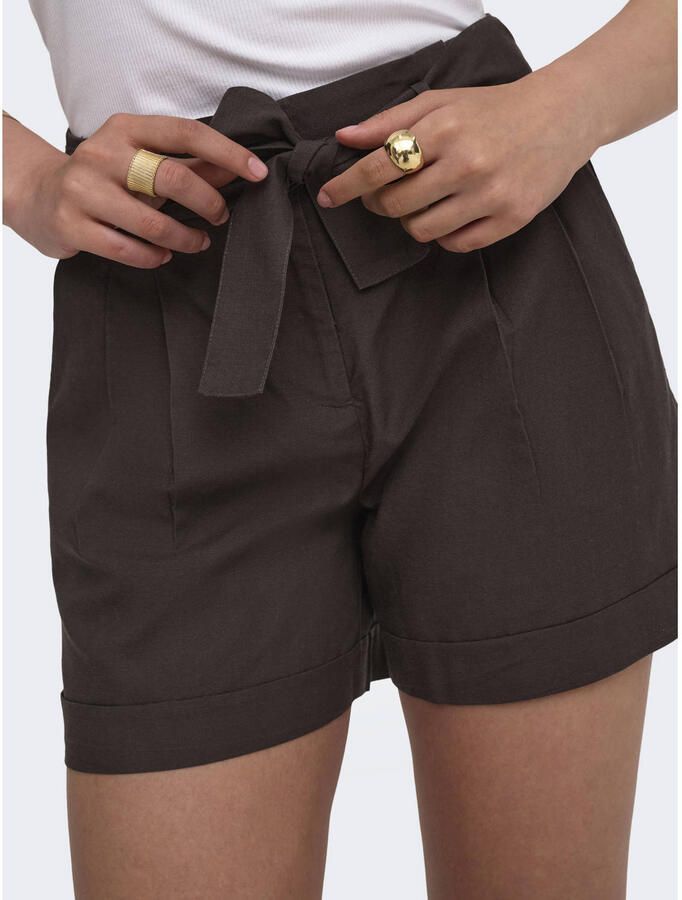 ONLY high waist regular fit short met linnen bruin - Foto 2