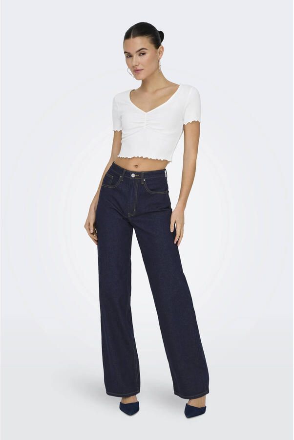 ONLY high waist wide leg jeans ONLJUICY dark blue denim