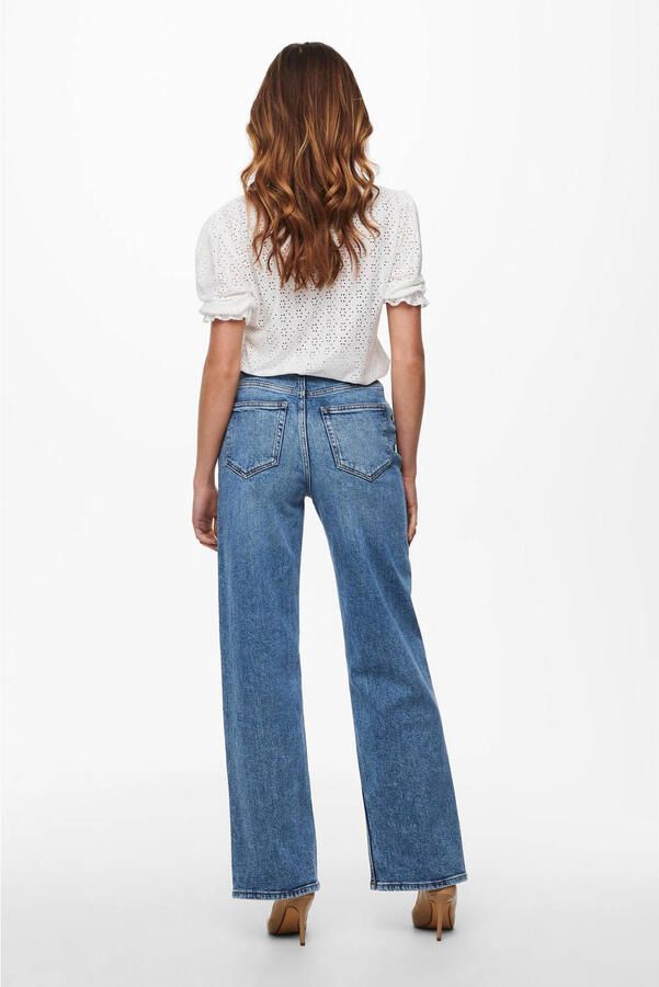 ONLY high waist wide leg jeans ONLJUICY medium blue denim