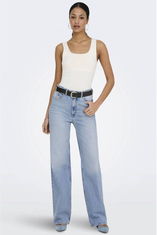 ONLY high waist wide leg jeans ONLJUICY medium blue denim