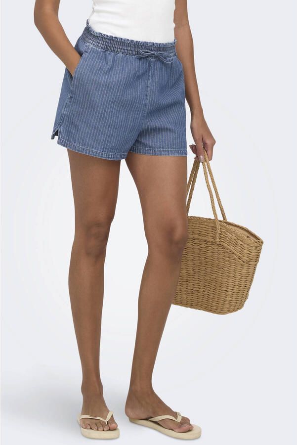 ONLY high waist casual short met krijtstreep medium blue denim