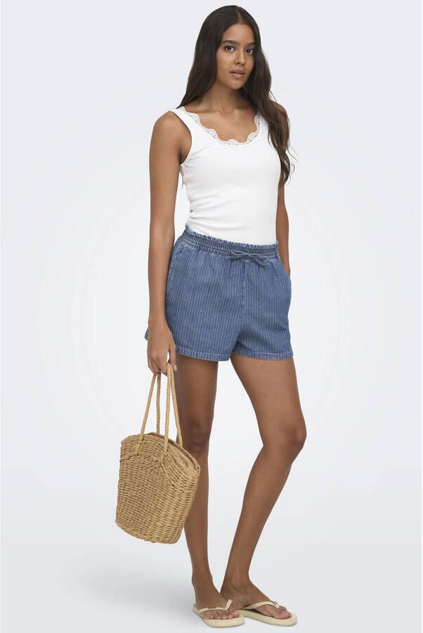 ONLY high waist casual short met krijtstreep medium blue denim - Foto 2