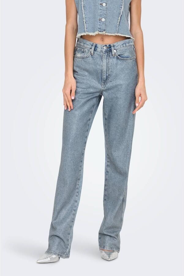 Only Rhinestone Embellished Denim Jeans Blue Dames - Foto 3