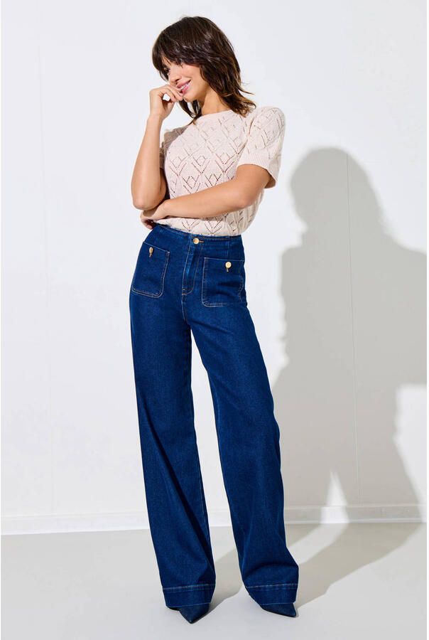 ONLY high waist wide leg jeans dark blue denim