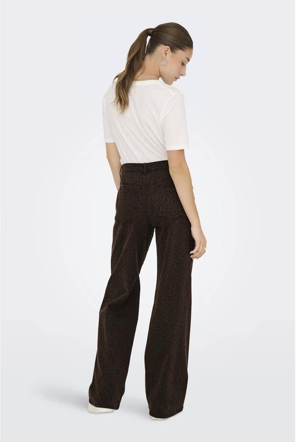 ONLY high waist wide leg jeans panterprint donkerbruin zwart - Foto 2