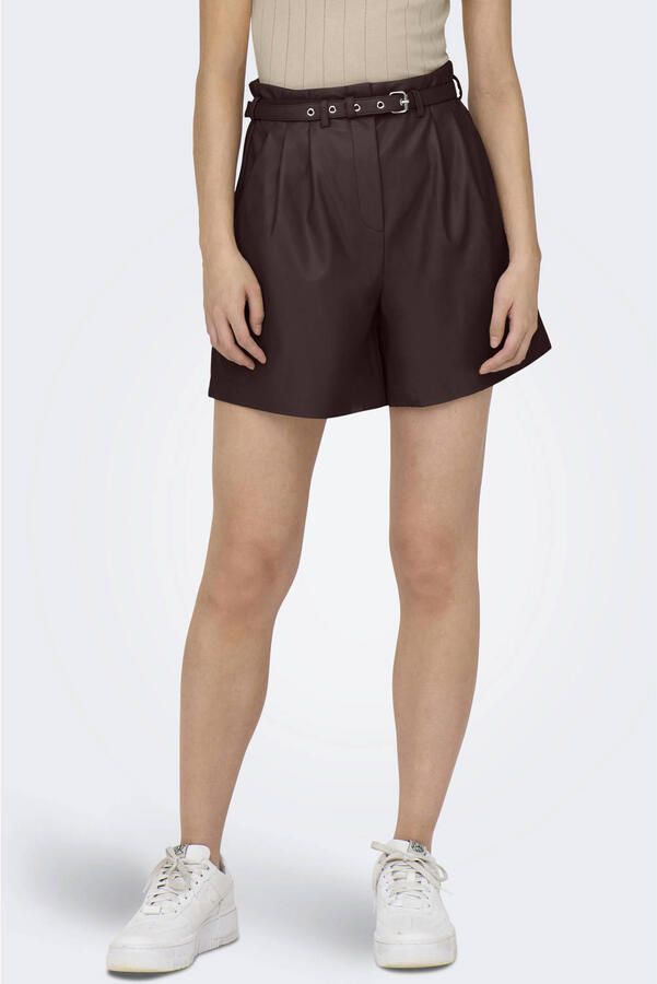 ONLY regular fit imitatieleren casual short donkerrood