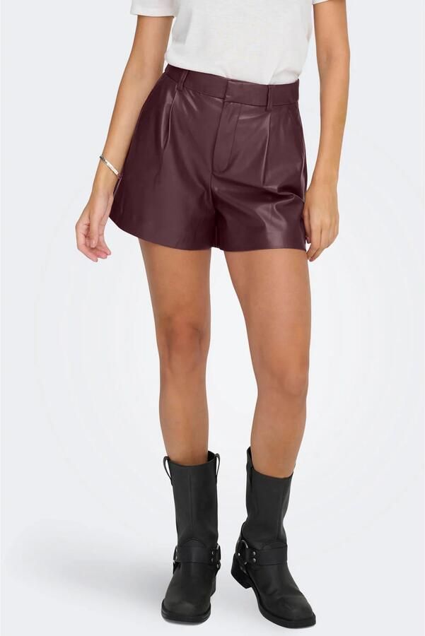 ONLY imitatieleren regular fit casual short met plooien donkerrood