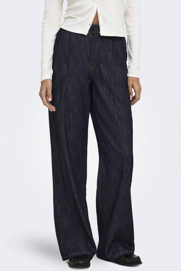 ONLY Onlmariko Hw Wide Pleat Dnm Qyt wide leg jeans donkerblauw