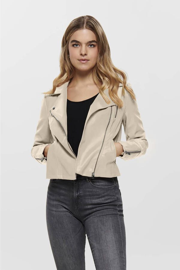 Only Lente Zomer Viscose Polyurethaan Jas met Polyester Voering Beige Dames