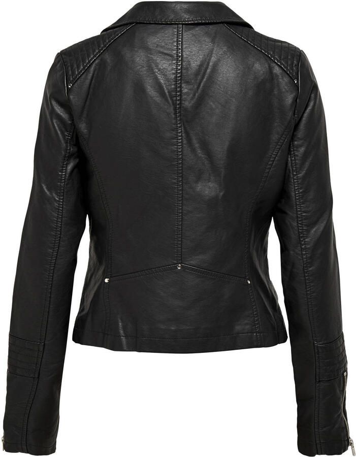 Only Imitatieleren jack ONLGEMMA – Bikerjack met asymmetrische ritssluiting getailleerd casual leerimitatie zakken met ritssluiting