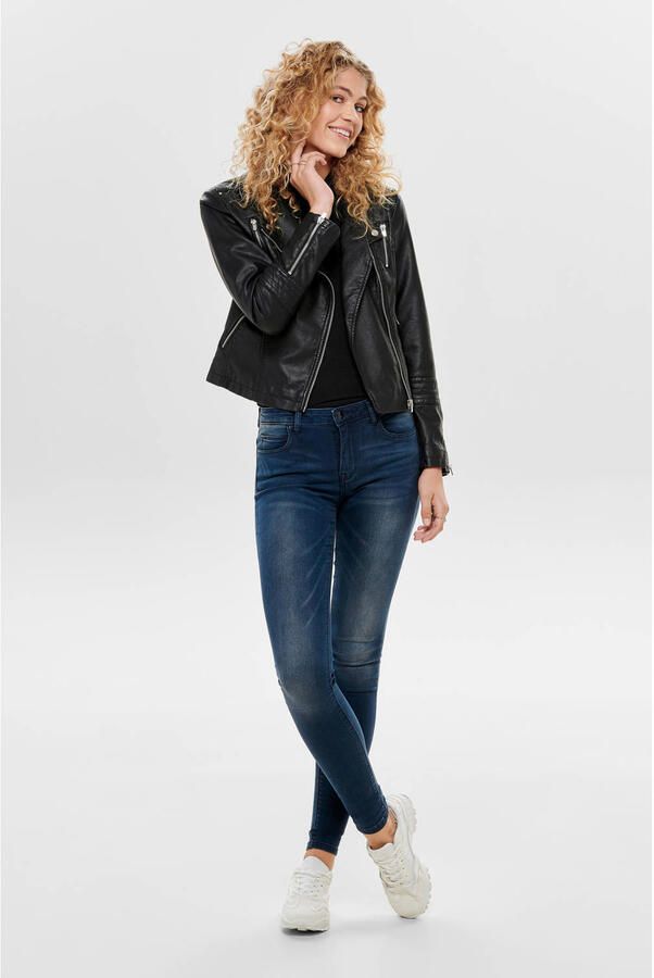 Only Imitatieleren jack ONLGEMMA – Bikerjack met asymmetrische ritssluiting getailleerd casual leerimitatie zakken met ritssluiting