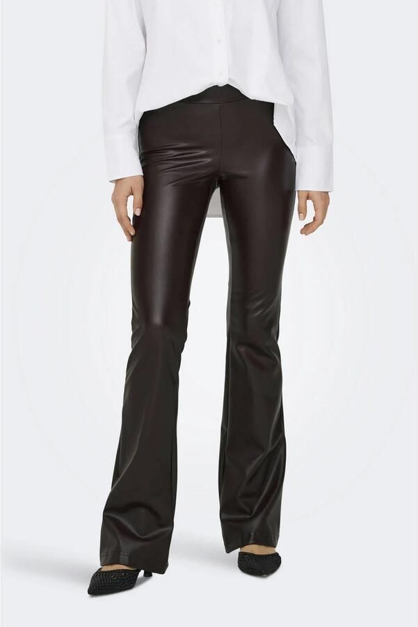 ONLY imitatieleren flared regular waist flared broek zwart
