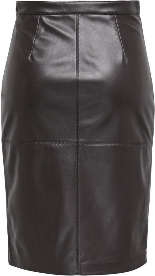 ONLY imitatieleren midi rok met split donkerbruin