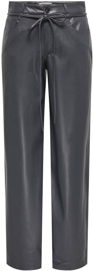 ONLY imitatieleren straight regular waist casual broek zwart