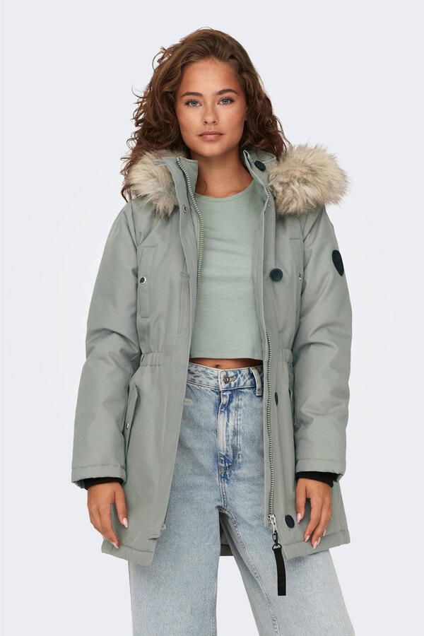 Only Getailleerde parka met imitatiebont model 'IRIS'