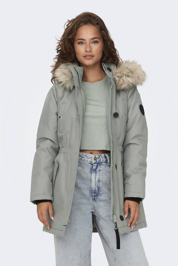 Only Getailleerde parka met imitatiebont model 'IRIS'
