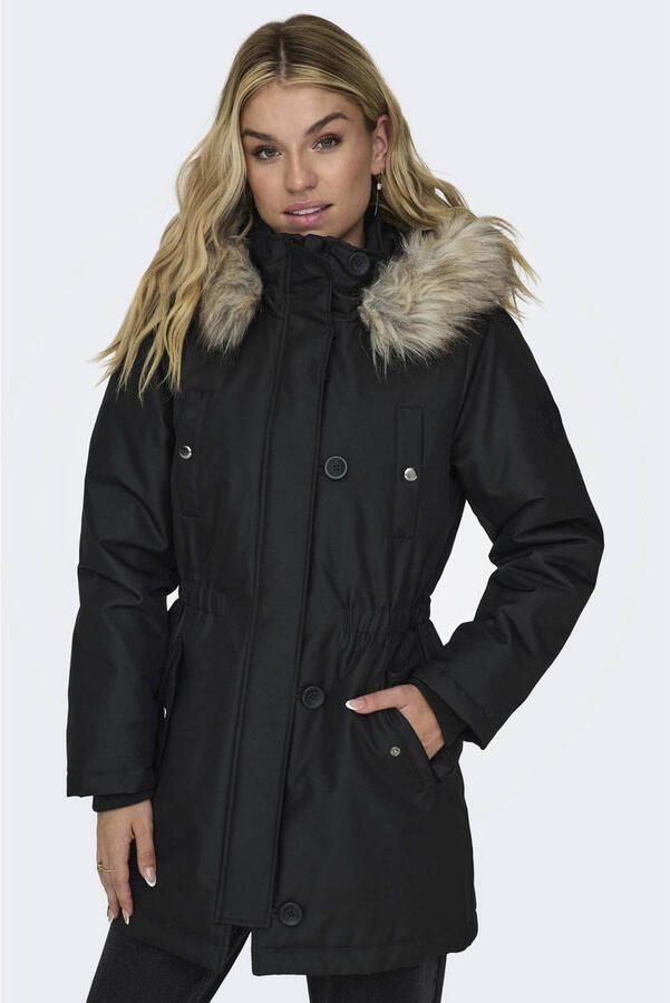Only Zwarte Hoodie met Ritssluiting en Knoopsluiting Black Dames