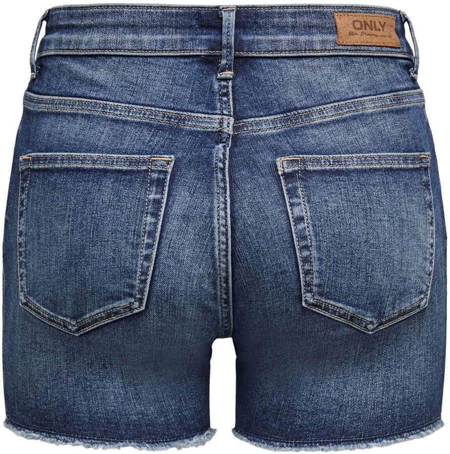 Only Jeansshort ONLBLUSH – Jeansshorts met gerafelde zoom Schuureffecten modieus skinny fit ronde hals regular fit